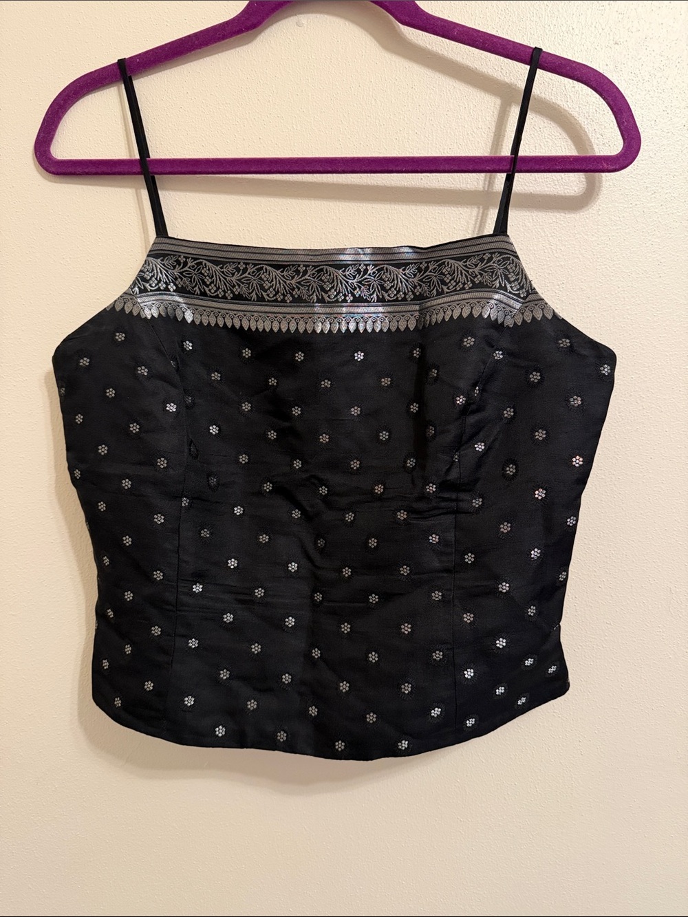 Ann Taylor Black Metallic-Accent Spaghetti Strap Crop Top